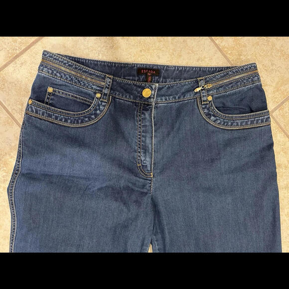 Escada Women’s Designer Denim Blue Jeans Size 40 Embroidered Zipper Details VTG - Picture 3 of 9